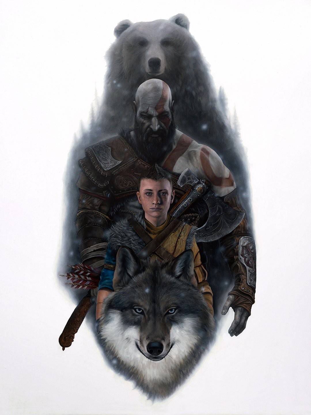 《战神诸神黄昏》首张艺术插画公布：父与子、熊与狼！
